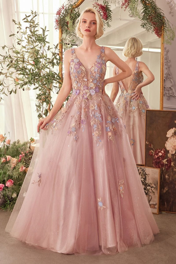 Andrea & Leo Couture A1394 Floral Appliques  A-line Gown