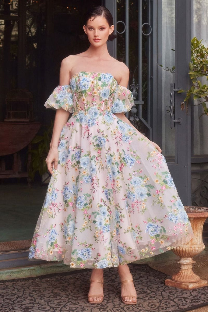 Andrea & Leo Couture A1406 Floral Tea Length Gown