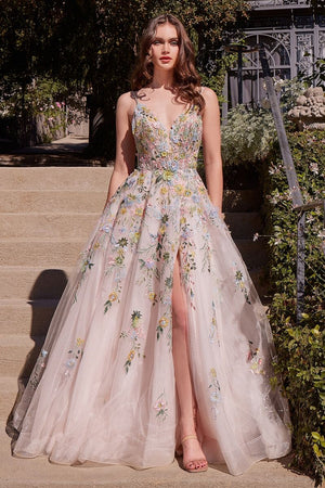 Andrea & Leo Couture A1460 Multicolor Floral  A-line Gown