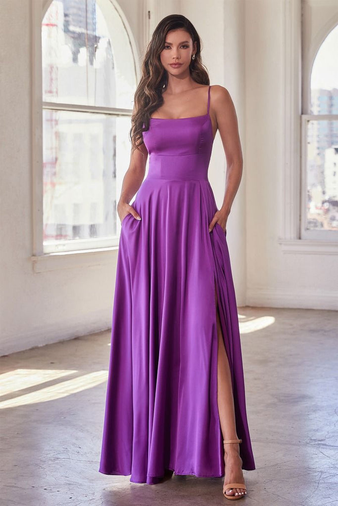 Satin A-line Gown with Pockets B8402