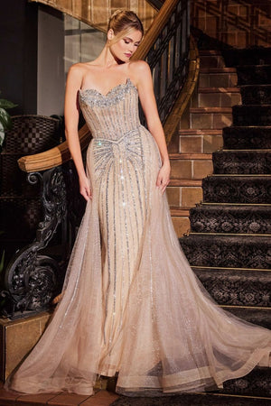 La Divine CB158  Strapless  Embellished Gown with Overskirt