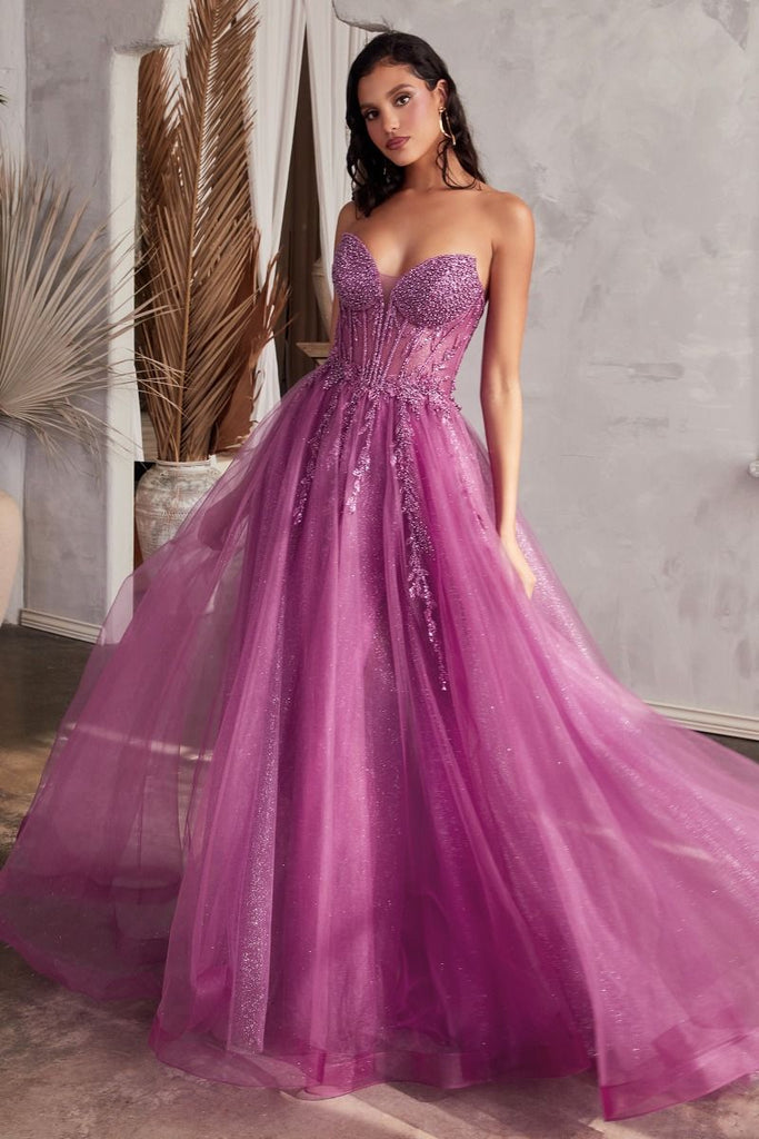 Strapless Layered Tulle Gown CD0230