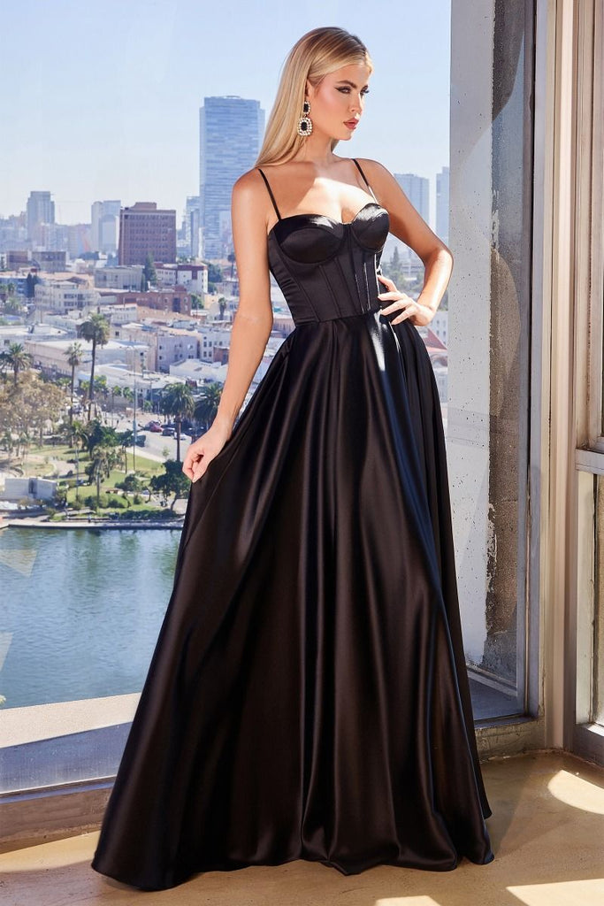 A-Line Satin Evening Dress with Pockets  CD337