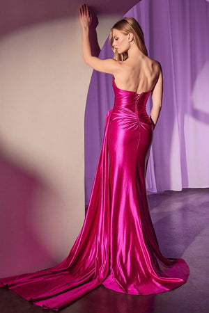 Strapless Fitted Satin Gown La Divine CD379