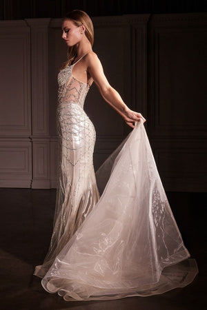 Crystal Embellished Gown with Overskirt La Divine CD763