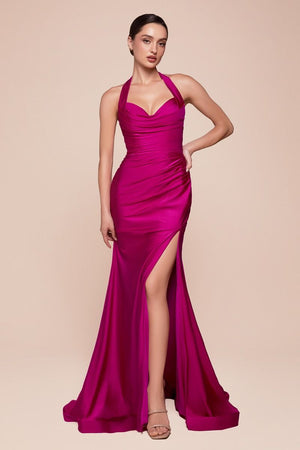 Satin Halter Prom Dress CD796B