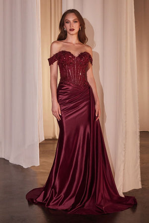 Lace and Satin Fitted Gown CD803