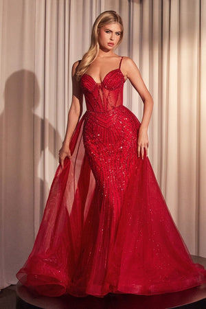 Beaded Fitted Long Dress CD863