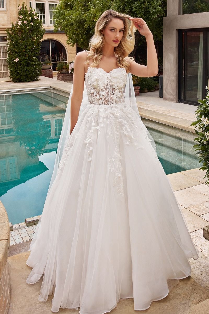 CD CD253W - Glittery Layered Tulle A-Line Wedding Gown with Corset