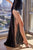 Strapless Satin Gown with Fringe Leg Slit CDS448