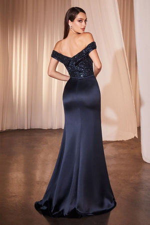 Off the Shoulder Satin Gown CR877