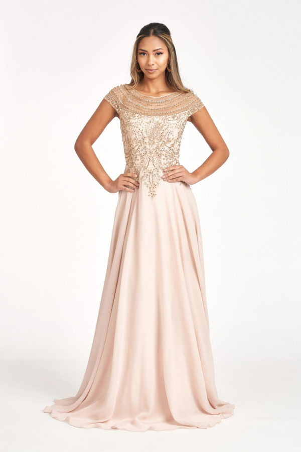 Embellished Chiffon A-Line Dress GL3065