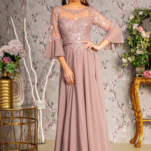 Floral Embroidered A-Line Long Dress GL3434