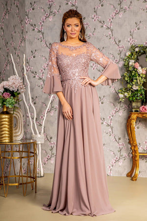 Floral Embroidered A-Line Long Dress GL3434