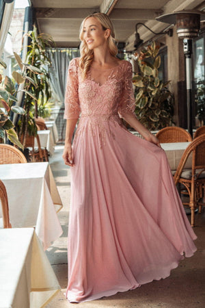 Beaded Chiffon A-Line Long Dress GL3445