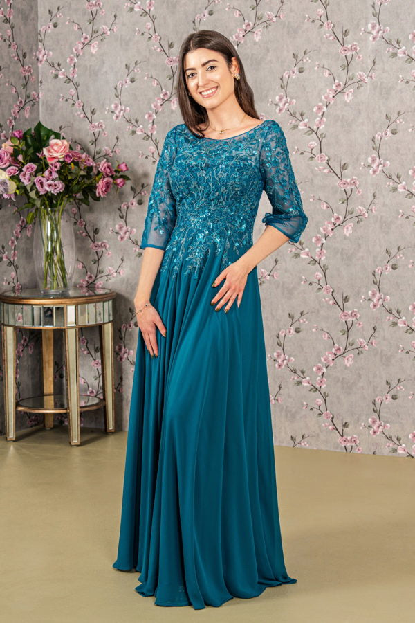 Embroidered Chiffon Long Dress GL3447