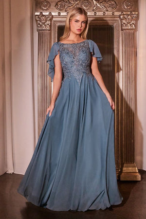 Chiffon Dress with  Capelet Long Gown Mother of the Bride Cinderella Divine HT101