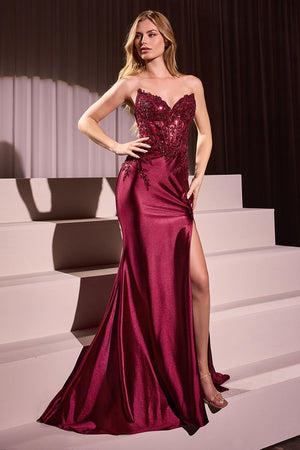 Satin and Lace Fitted Gown KV1112