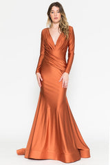 Amelia Couture Fitted Satin Long Sleeves Open Back Burnt Orange Evening Gown Ac381 16 Burnt Orange Sienna