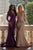 Fitted Satin Long Sleeves Open Eggplant Evening Gown AC381