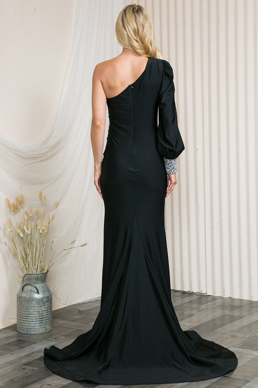 One-Shoulder Jersey Evening Dress AC2102 – Sparkly Gowns