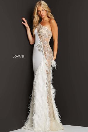Sleeveless Beaded and Feather Embellished Prom Gown by Jovani