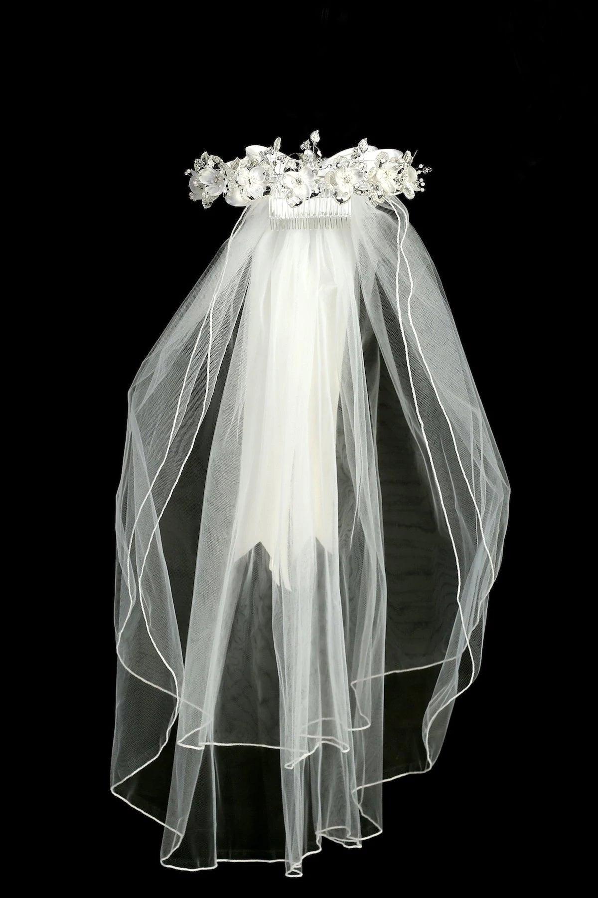 Kidsdreamus White Flower Pearl Crown Veil First Communion Flower Girl Accessories Style 039