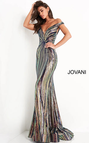 Jovani 04809  Multi Off the Shoulder Embellished Prom Dress