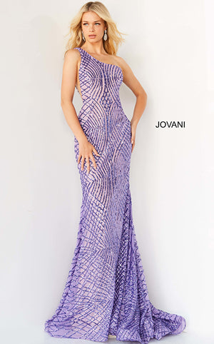 Asymmetrical Neckline Sequined Prom Gown By Jovani 06517