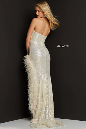 Sleeveless Beaded and Feather Embellished Prom Gown by Jovani 08060 –  Sparkly Gowns
