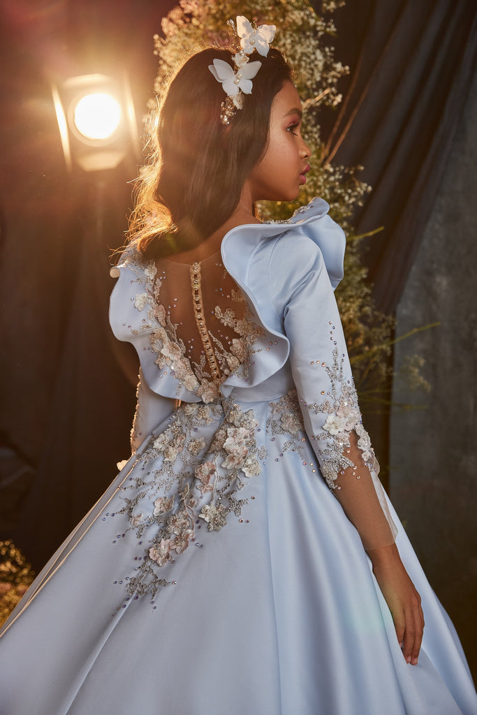 Princess Wedding Dress with Puff Short Sleeves Ball Gown Satin Bridal Dress  AWD1844