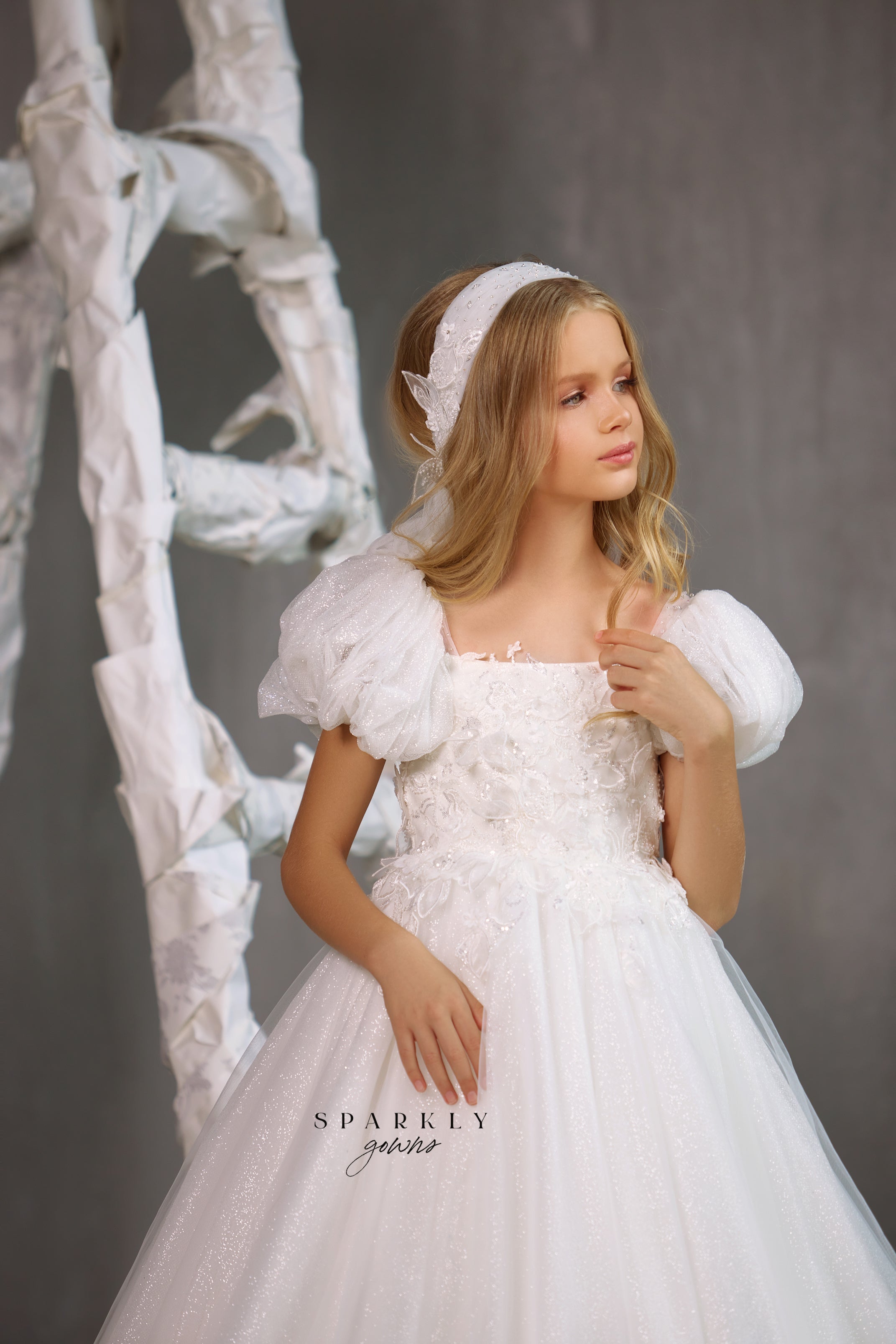 Michelina Bimbi Communion Gown with Asymmetrical Pleating J3207 – Sara's  Children's Boutique