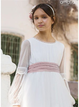 Long Sleeves Blush Sash Spanish Communion Gown Amaya  557007