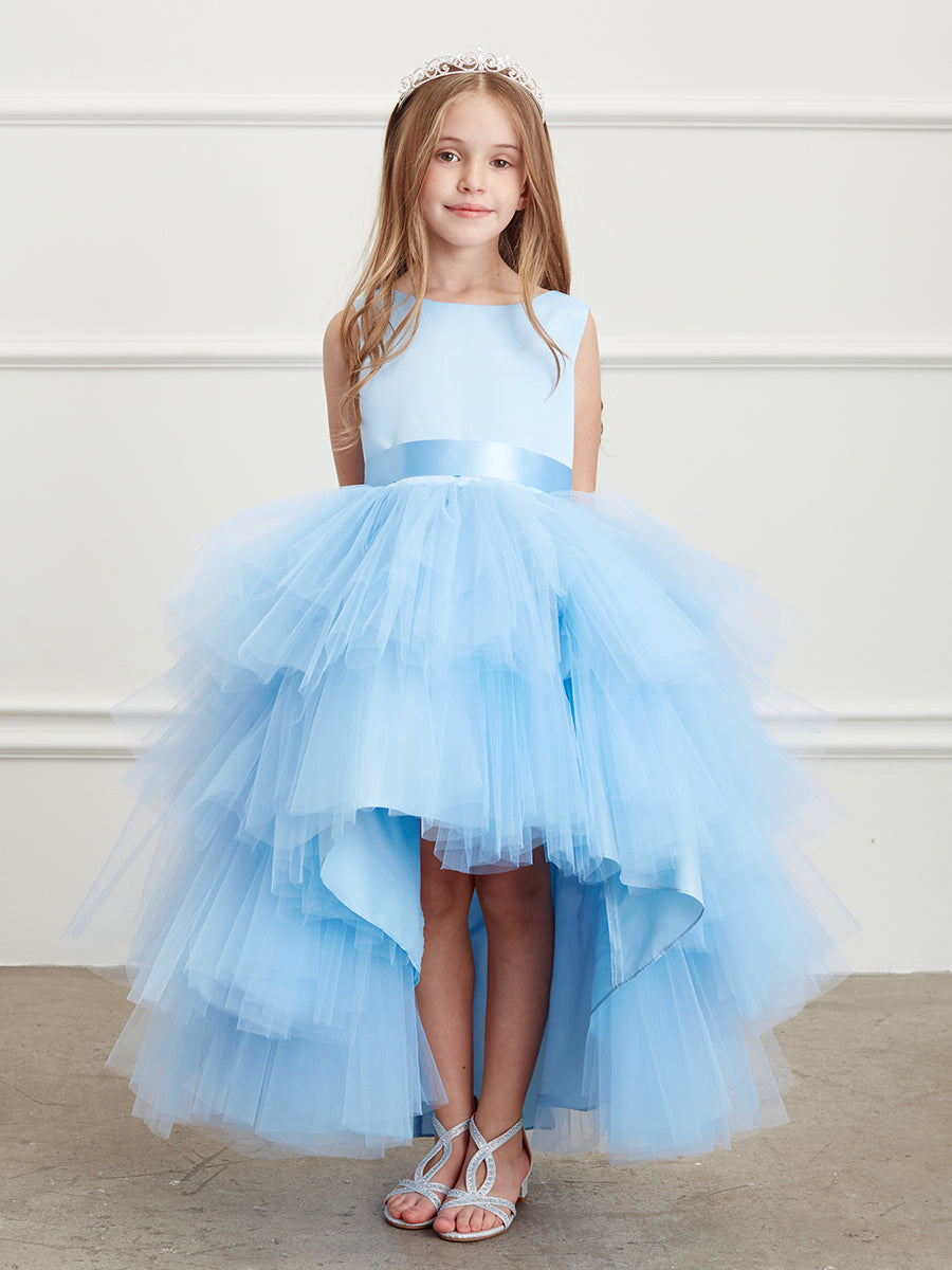 Sky Blue Ruffled Tulle High-Low Flower Girl Dress 5658SB – Sparkly Gowns
