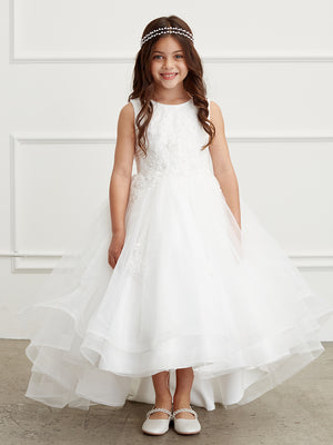 Asymmetric Skirt Glitter Bodice  Sleeveless  Ivory Communion Flower Girl Dress  5814IV