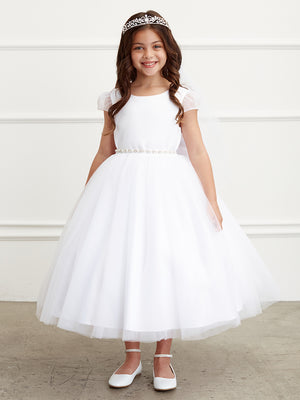 Lace and Tulle Off-the-Shoulder Lilac Flower Girl Full Length Gown
