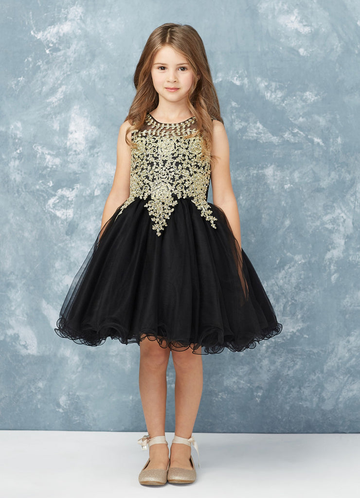 Young Girl's Black Dress with Gold Lace