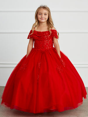 Lace and Tull Off-the-Shoulder Red Ball Gown 7033R