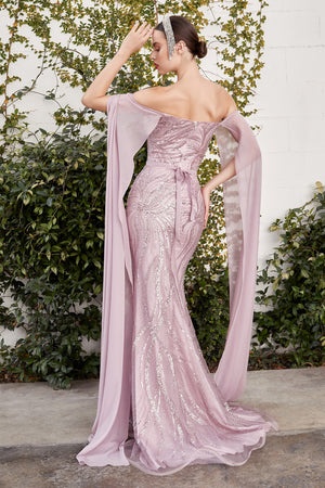 Andrea & Leo Couture A1075 Cape Sleeves Fitted Eleanor Glass Evening Gown