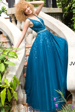 Jovani JVN00925 Floral Embroidered Prom Ballgown