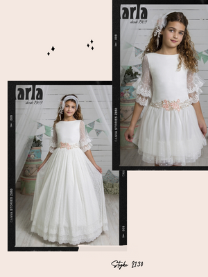 Detachable Skirt Two in One Sweet Mini Skirt and Classic Long Skirt Ivory Spanish Communion Gown Marla L130