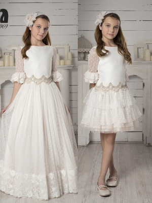 Detachable Skirt Two in One Sweet Mini Skirt and Classic Long Skirt Spanish Communion Gown Marla K276