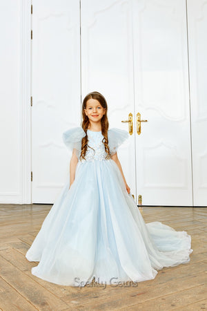 Ready to Ship Size 5-6 Sleeveless Ice Blue  Flower Girl Dress 21065