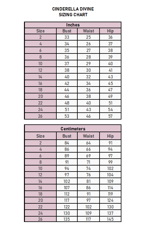 Scala Dress Size Chart