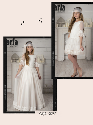 Detachable Skirt Two in One Sweet Mini Skirt and Classic Long Skirt Ivory Spanish Communion Gown Marla K277