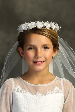 White Flower Pearl Crown Veil First Communion Flower Girl Accessories –  Sparkly Gowns