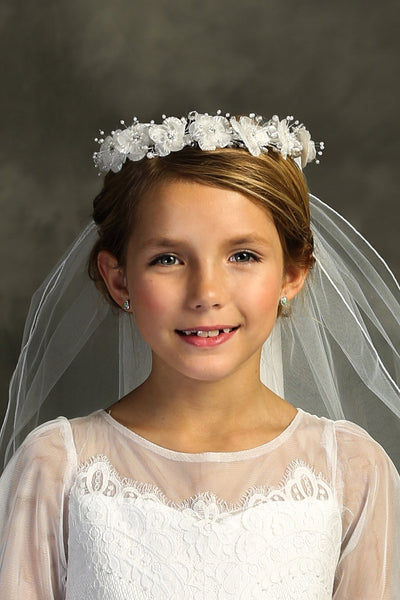 White Flower Crown Veil First Communion Flower Girl Accessories Style ...