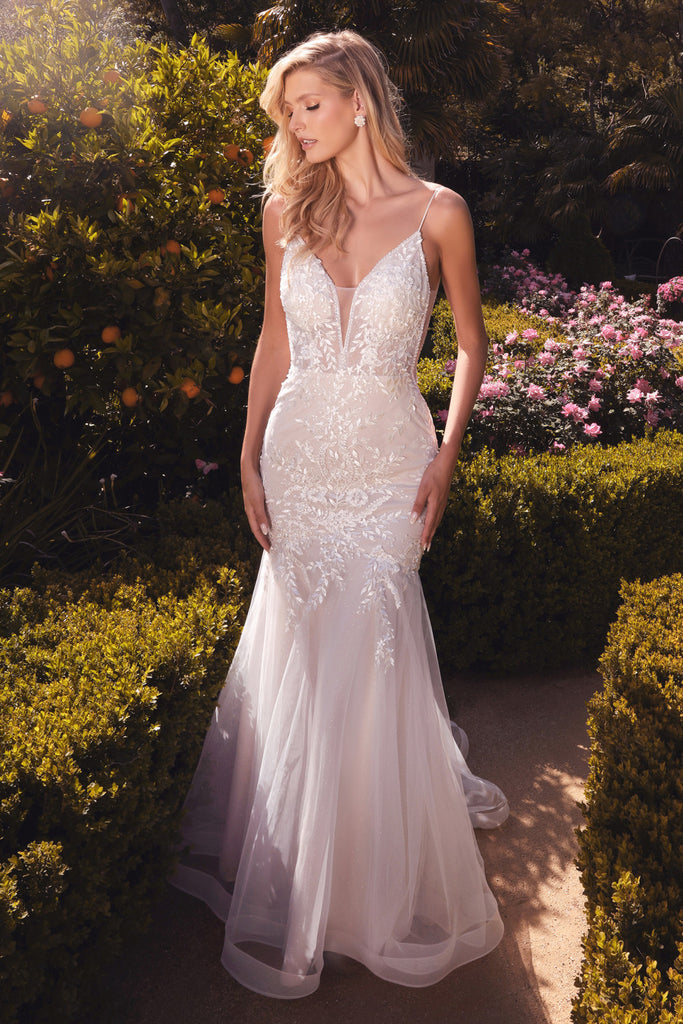 Sparkle Fit And Flare Wedding Dress With Spaghetti Straps