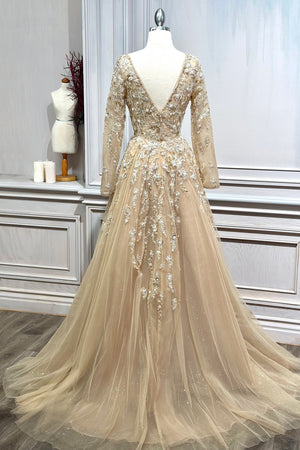 Andrea & Leo Couture Long Sleeves Beaded Embellishment Prom Gown A1215