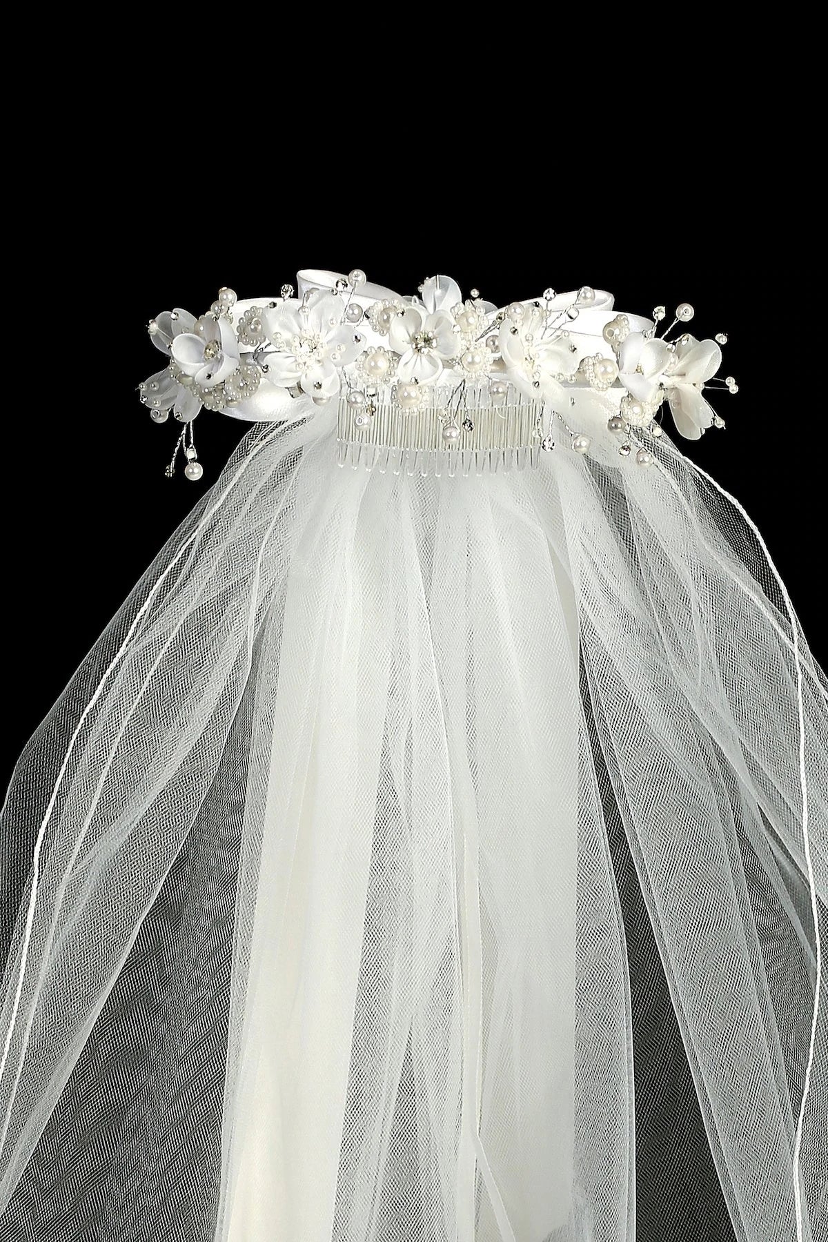 First Communion Flower Crown w/ Veil- TT-00781 — Danielly's Boutique